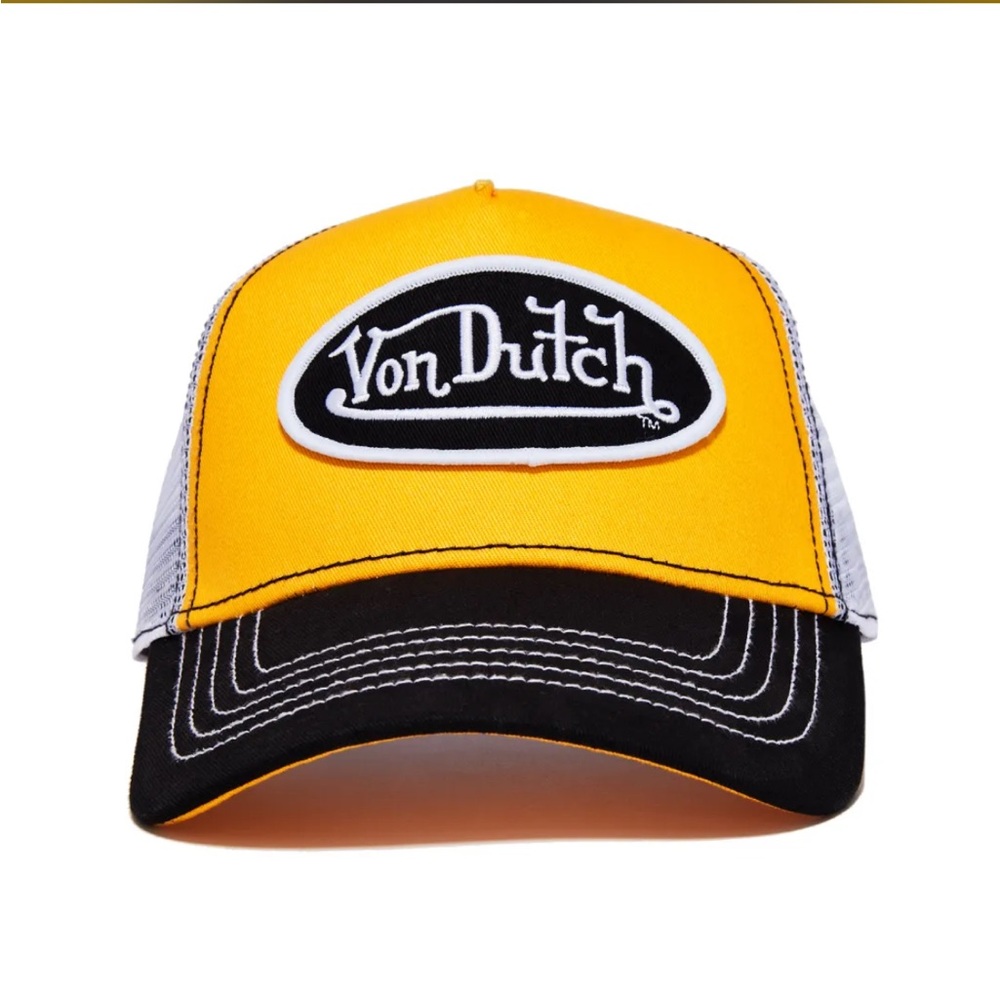 Von Dutch Yellow and Black Logo Trucker Cap